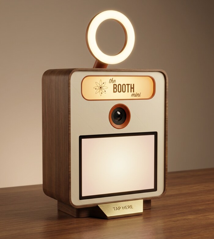 Booth Mini in a walnut and cream mid-century finish