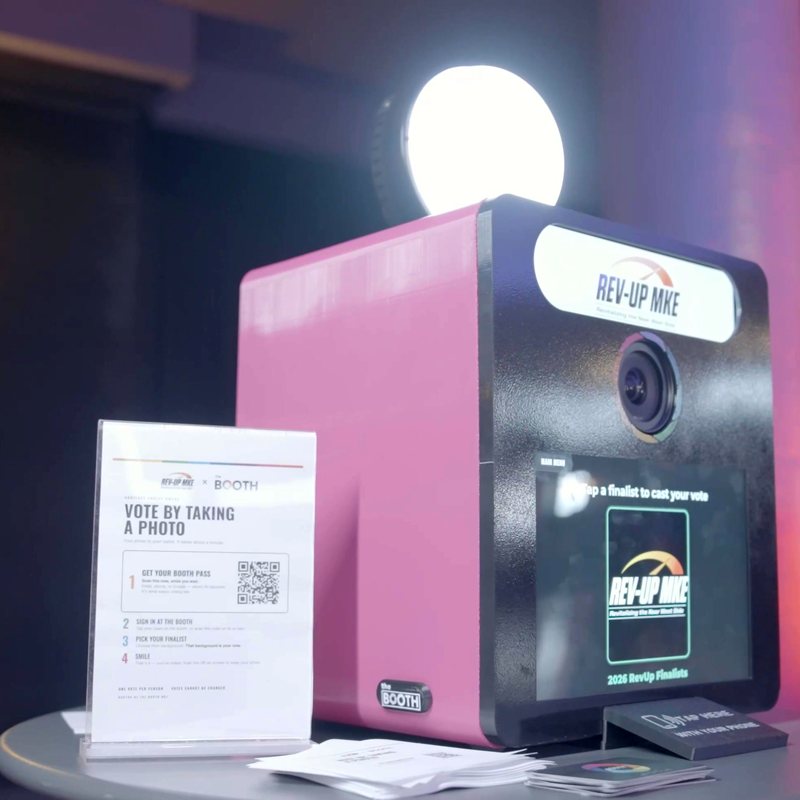 The Booth with a pink shell and black face at Rev-Up MKE