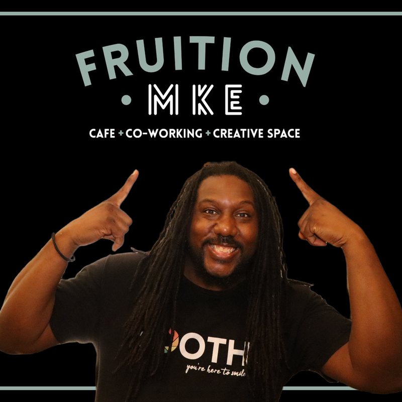 A Booth photo with the Fruition MKE logo across the top